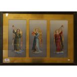 Three religious oils on canvas board, framed together, bears monogram and date