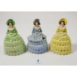 Three Carlton Ware Crinoline ladies - two a/f