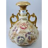 An Edwardian cream and gilt large floral two handled vase 'Old Hale' 28cm