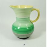 A large Shelley Harmony Ware green banded jug with yellow interior, 19cm