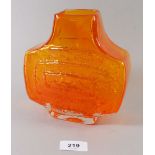 A Whitefriars tangerine glass TV vase designed by Geofrey Baxter, 17cm tall