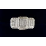 A 14k white gold diamond ring with three panels of diamonds, size L, 4.2g