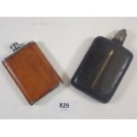 A Victorian leather and glass spirit flask with unusual 'Patent Closure' top by Thomas Johnson and a