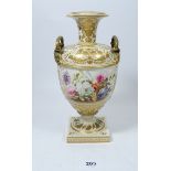An early 19th century Derby two handled vase painted roses, 23cm tall