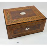 A Victorian walnut and Tunbridge Ware box, inset mother of pearl, 35 x 25cm