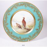 A Minton plate painted Grouse by H Holland with Harrods dedication to reverse