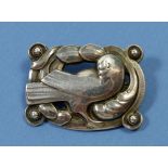 A George Jensen silver dove brooch of rectangular form, with early marks, 4.5 x 3.5 cm