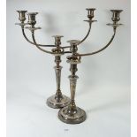 A large pair of silver plated on copper candelabra, 50cm tall