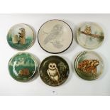 Ten Graves Pottery small plates painted wildlife, 18cm diameter and an owl bowl