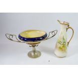A porcelain bowl painted dessert scene on a silver plated Art Nouveau stand and a Pointons Edwardian