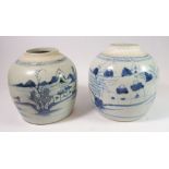 Two provincial ginger jars - lacking lids, 17cm tall