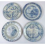 A pair of 18th century Chinese blue and white plates painted landscapes and two others, 23cm