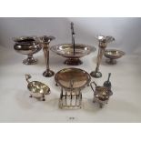 Various silver plated items including basket and toast rack