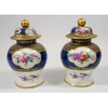 A pair of miniature Spode Copeland jars and lids decorated bird and floral design, 12cm H a/f