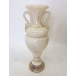 An large alabaster urn form illuminated table lamp 59cm tall