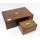 A 19th century rosewood writing slope with fitted interior, lockable with key, together with another