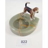 An onyx desk tidy with cold painted dog to rim, 9.5cm x 9cm