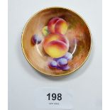 A Royal Worcester pin dish painted fruit signed indistinctly, 7cm diameter, 1955