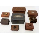 A group of various boxes including wooden moneybox 'Horace'