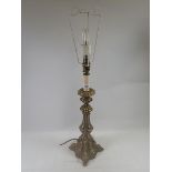 A tall gilt column form table lamp, 39cm