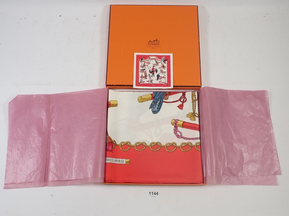 A Hermes scarf printed birds of prey, boxed