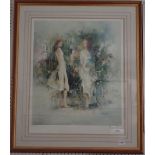 W H Clemaets - limited edition print girls in landscape, 56 x 48cm