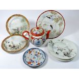 A Japanese kutani teapot and five various plates