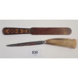 A small Victorian Tunbridgeware paperknife and an agate handled seal