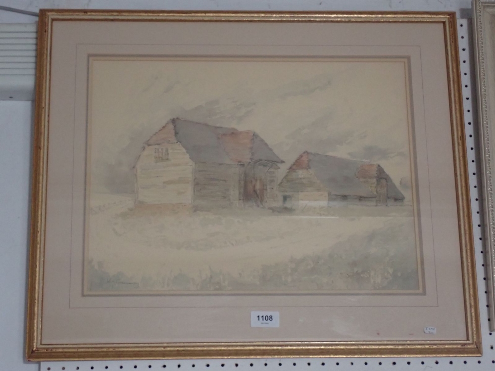 John Greenway - watercolour old barns, 33 x 44cm