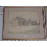 John Greenway - watercolour old barns, 33 x 44cm