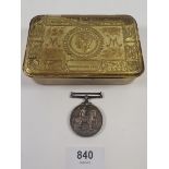 A WWI Christmas tin 1914 and a WWI medal to Pte S Smoothy, Exeter 40260