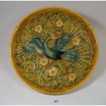 A vintage plaster moulded bird and flowers, 38cm diameter