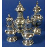 Four silver pepper pots, 146g