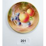 A Royal Worcester small pin dish painted fruit by P Wild, 8.5cm diameter 1954