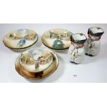 Five Doulton Dickens Ware bowls, a smaller one and two Toby jugs