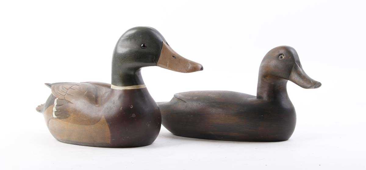 Wooden Mallard decoy, and one other duck decoy