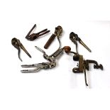 Five various hand held capper decappers in steel, brass and nickel plate