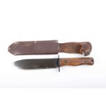 Wilkinson Sword military issue survival knife, 7 ins blade with broad arrow stamp, wood grips,