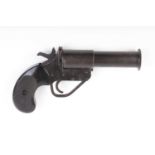 Ⓕ (S1) 1 ins flare pistol, 5½ ins barrel with swamped muzzle, steel frame with black chequered