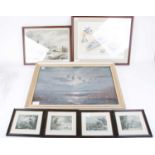 ***Withdrawn*** Framed and glazed print 'Punt Gunning' by John Paley 175/200, together with set (4+
