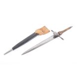 Ornate dagger sidearm, 12 ins spear point blade, steel shell guard, burr walnut grip, twisted