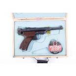 .22 Hy-Score air pistol, open sights, in wooden case, no. 887084