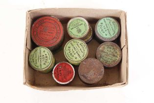 Nine tins of vintage percussion caps comprising two Joyce No.25 (sealed); two Joyce No.26; Joyce