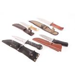 Cudeman bowie knife, 5 ins blade, in sheath, together with 3 other sheath knives