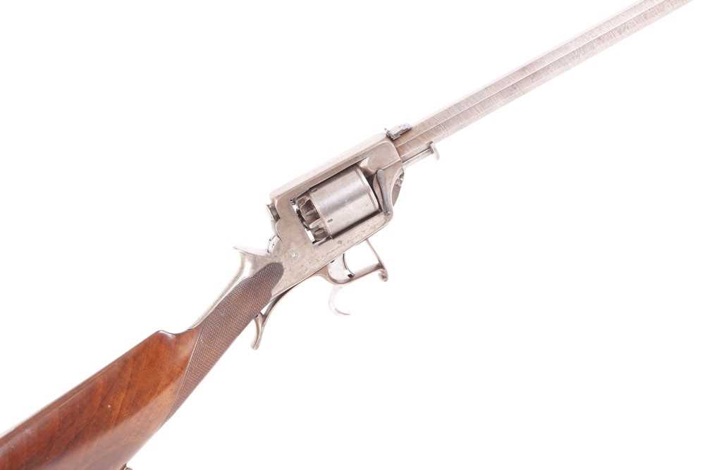 (S58) 32 bore William Tranter's Patent Double Trigger Percussion Revolving Rifle, 21 ins brown - Image 13 of 13