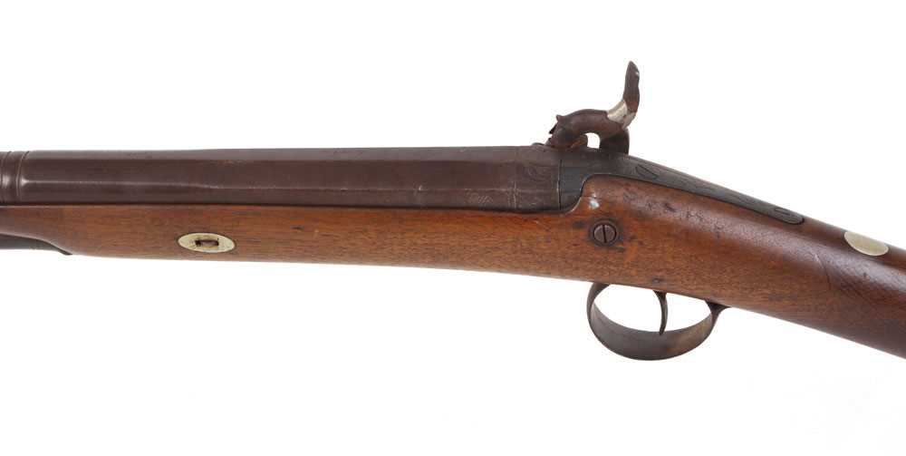 (S58) 12 bore English percussion sporting gun, 30 ins part-octagonal barrel, half stocked with - Image 6 of 6