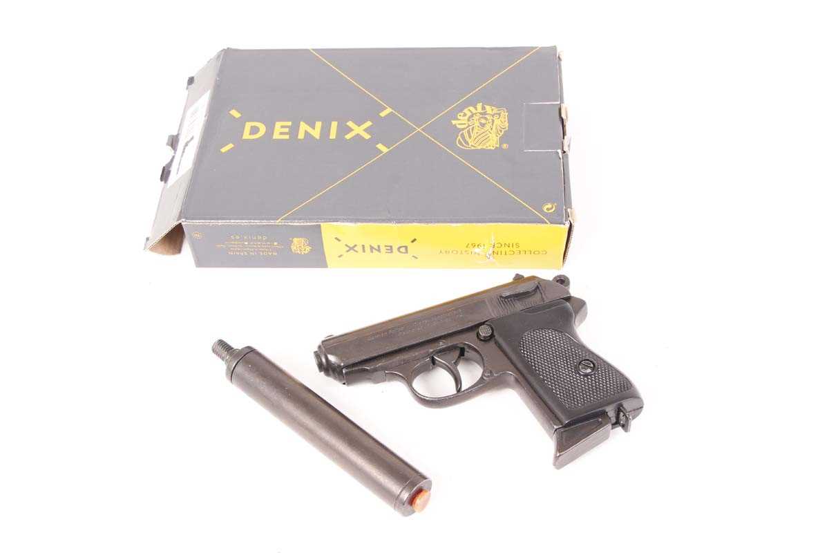 +VAT Denix replica German Walther PPK pistol, boxed with moderator