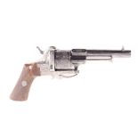 (S58) 8mm Pinfire double action revolver by Lefaucheux, 3¾ ins part octagonal sighted barrel with