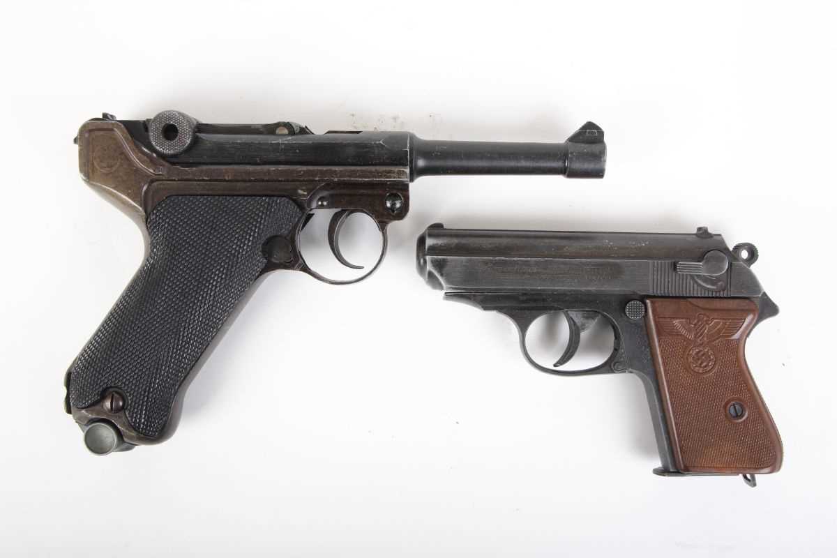Luger P-08 replica, Japanese made, together with a Walther PDP plug-cap firing model pistol (2) This