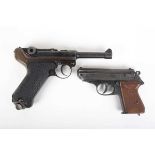 Luger P-08 replica, Japanese made, together with a Walther PDP plug-cap firing model pistol (2) This